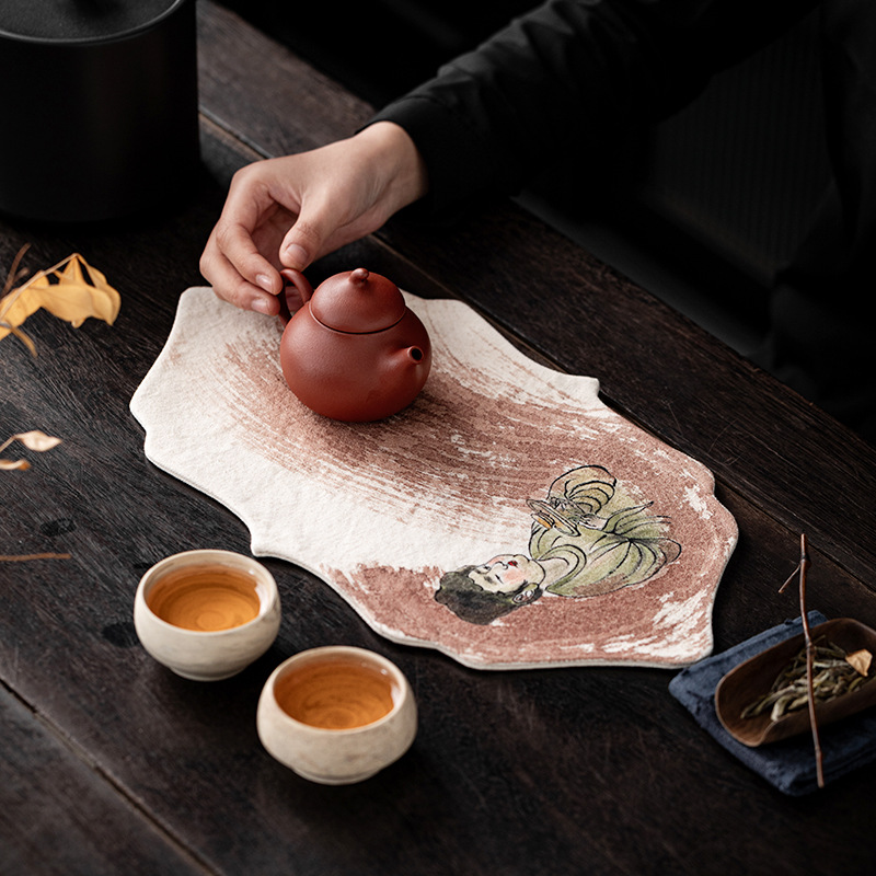 Table Runner - Handgetekende, met persimmonkleur geverfde, waterdichte theemat