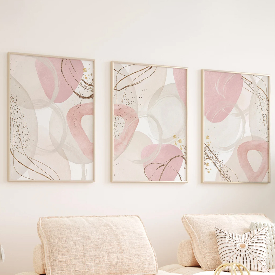 Abstract Canvas Set - 3-delige set wandkunst roze canvas print