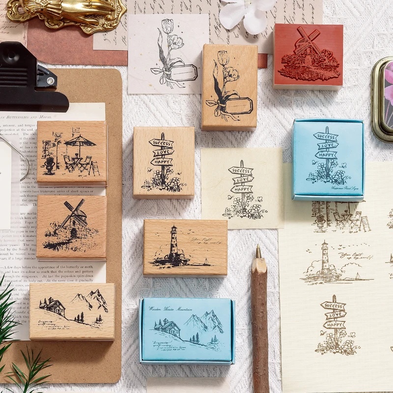 Vintage houten rubberstempels, - Wall Sticker recensie en prijs