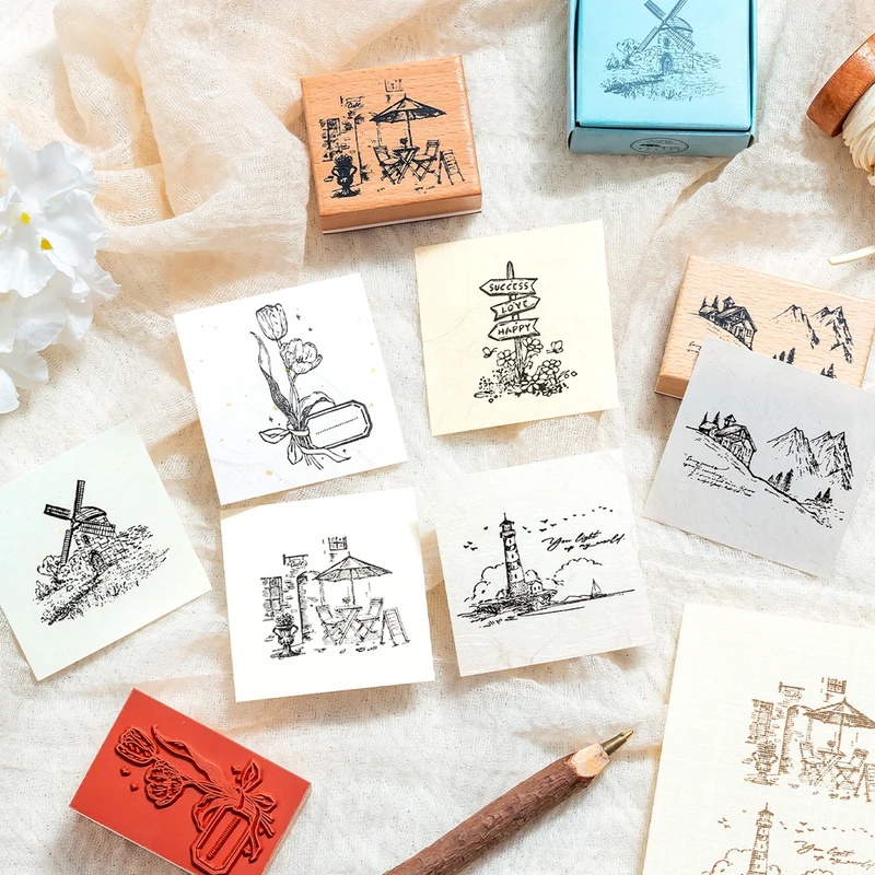Vintage houten rubberstempels, - Wall Sticker recensie en prijs